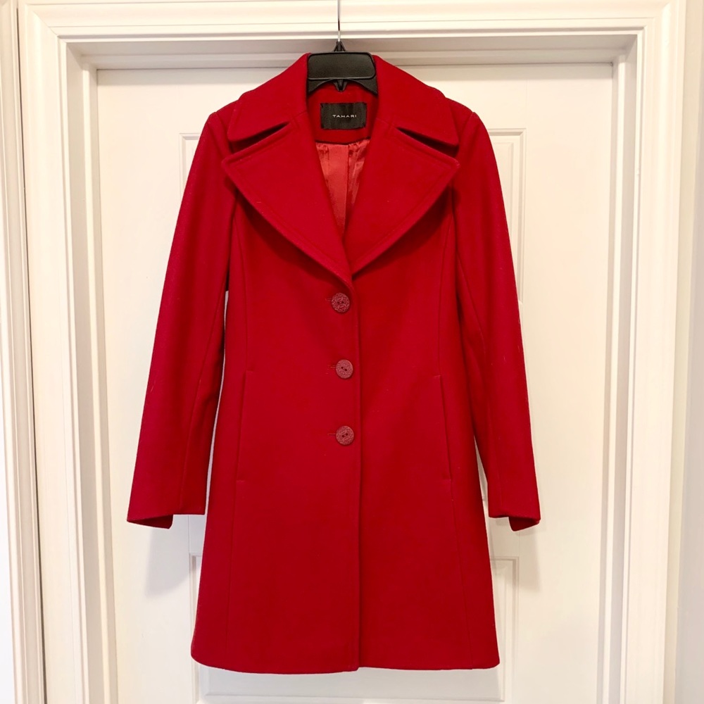 Tahari Pea Coat Red